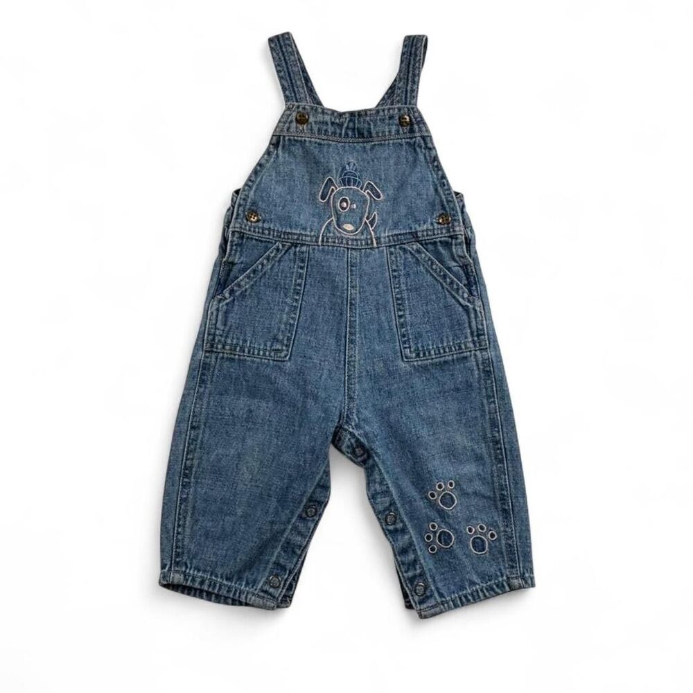 Vintage OshKosh B’gosh Baby Overalls 6-9M Denim Dog Embroidery Paw Print USA